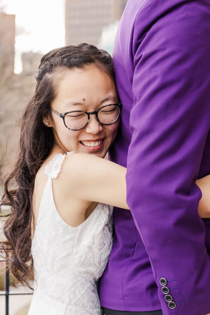 Boise, Idaho state Capitol building couples photography. Boise wedding photography. Purple color scheme. Couples photography poses.