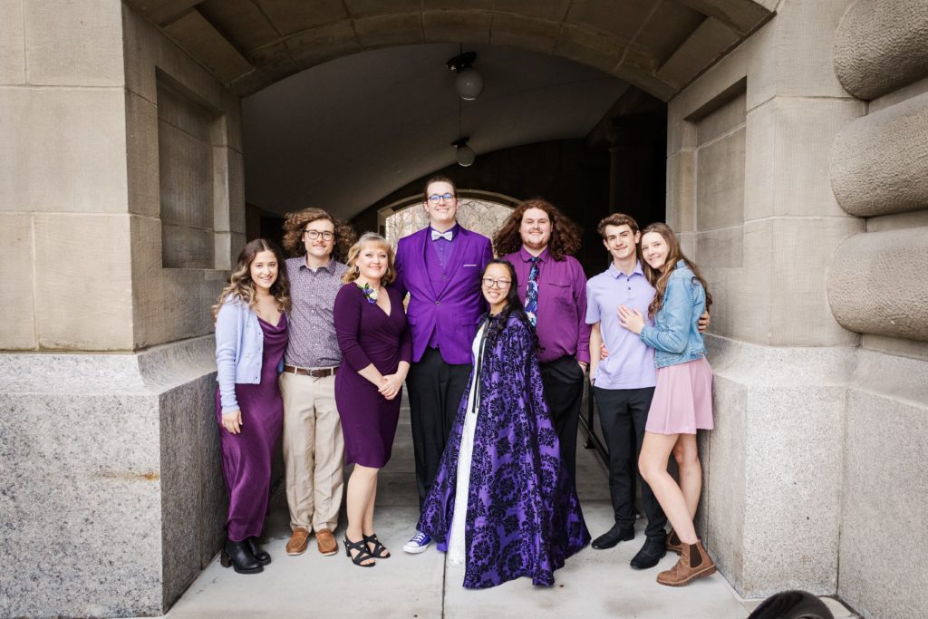 Boise, Idaho State Capitol building for wedding and couples photography. Outdoor couples photography. Purple wedding colors.