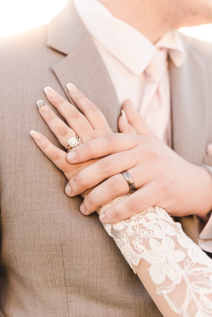 Elegant castle wedding, wedding ring shot, bride and groom pose