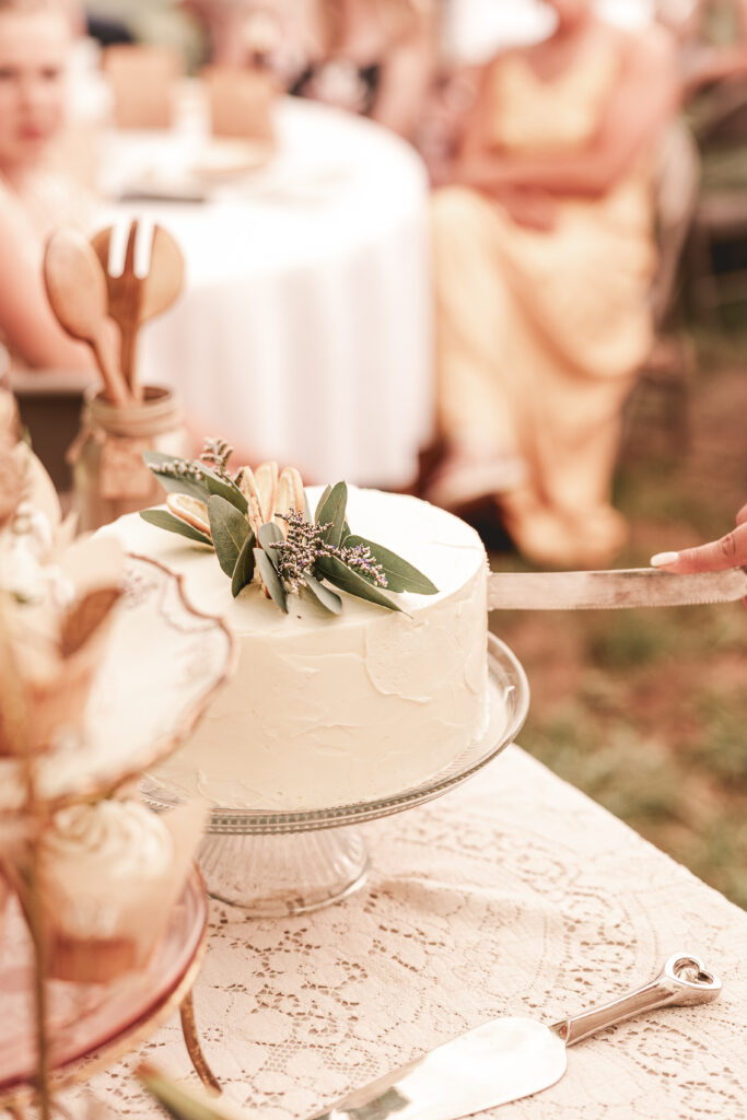 cutting wedding cake photography